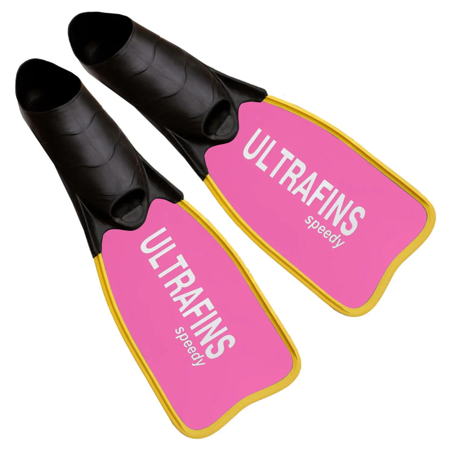 Ultrafins Speedy Fiberglass Pink fins with 25-degree angled short blades and Vector footpockets for competitive underwater hockey.