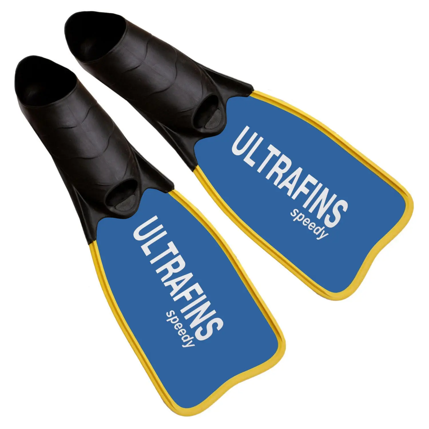 Ultrafins Speedy Fiberglass Blue fins with 25-degree angled blades and Vector footpockets for competitive underwater hockey